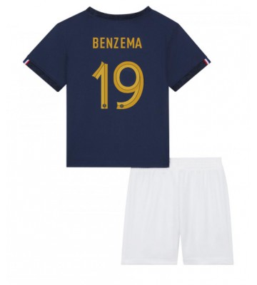 Frankrike Karim Benzema #19 Hemmaställ Barn VM 2022 Kortärmad (+ Korta byxor)
